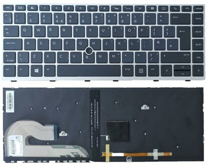 HP Notebook keyboard for HP EliteBook 745 840 G5 G6 big 'Enter' UK layout with backlit Zwart/Zilver - small