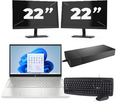 HP Pavilion 15-EG2 - Intel Core i5-12e Generatie - 15 inch - 16GB RAM - 256GB SSD - Windows 11 Home + 2x 22 inch Monitor