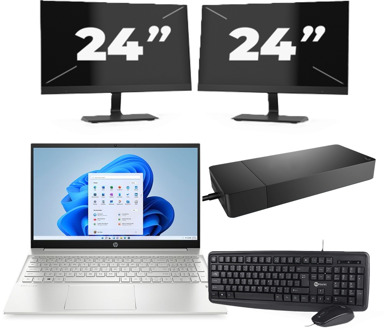 HP Pavilion 15-EG2 - Intel Core i5-12e Generatie - 15 inch - 16GB RAM - 256GB SSD - Windows 11 Home + 2x 24 inch Monitor