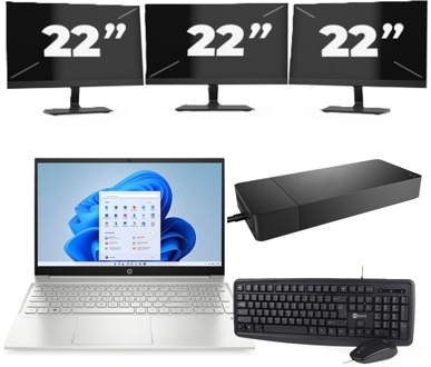 HP Pavilion 15-EG2 - Intel Core i5-12e Generatie - 15 inch - 16GB RAM - 256GB SSD - Windows 11 Home + 3x 22 inch Monitor