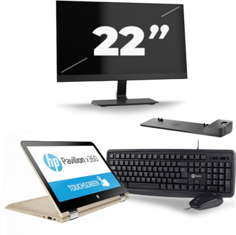 HP Pavilion x360 Convertible 13 - Intel Core i3-6e Generatie - 14 inch - 8GB RAM - 256GB SSD - Windows 11 Home + 1x 22 inch Monitor