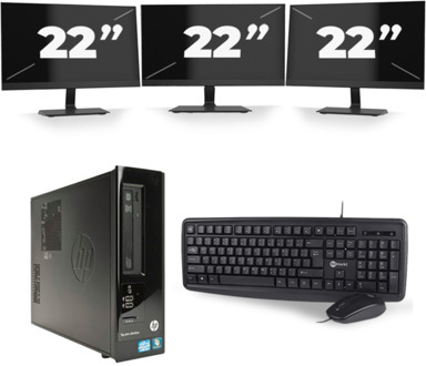 HP Pro 3300 SFF - Intel Core i7-2e Generatie - 16GB RAM - 256GB SSD - Windows 10 + 3x 22 inch Monitor