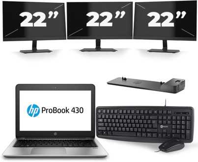 HP ProBook 430 G5 - Intel Core i3-8e Generatie - 13 inch - 8GB RAM - 240GB SSD - Windows 11 + 3x 22 inch Monitor