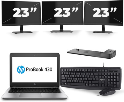 HP ProBook 430 G5 - Intel Core i3-8e Generatie - 13 inch - 8GB RAM - 240GB SSD - Windows 11 + 3x 23 inch Monitor