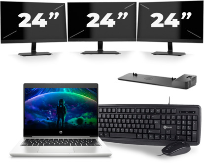 HP ProBook 430 G6 - Intel Core i5-8e Generatie - 13 inch - 16GB RAM - 256GB SSD - Windows 11 + 3x 24 inch Monitor