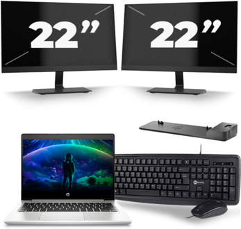 HP ProBook 430 G6 - Intel Core i5-8e Generatie - 13 inch - 8GB RAM - 256GB SSD - Windows 11 + 2x 22 inch Monitor - small