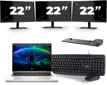HP ProBook 430 G6 - Intel Core i5-8e Generatie - 13 inch - 8GB RAM - 256GB SSD - Windows 11 + 3x 22 inch Monitor - small