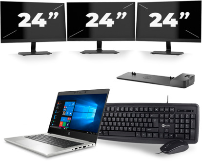 HP ProBook 430 G7 - Intel Core i5-10e Generatie - 13 inch - 16GB RAM - 256GB SSD - Windows 11 + 3x 24 inch Monitor