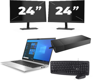 HP ProBook 430 G8 - Intel Core i3-11e Generatie - 13 inch - 16GB RAM - 256GB SSD - Windows 11 Home + 2x 24 inch Monitor