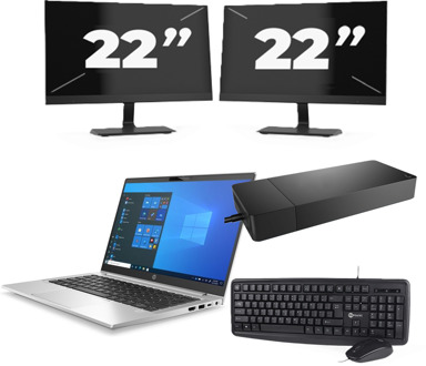 HP ProBook 430 G8 - Intel Core i5-11e Generatie - 13 inch - 8GB RAM - 256GB SSD - Windows 11 Home + 2x 22 inch Monitor