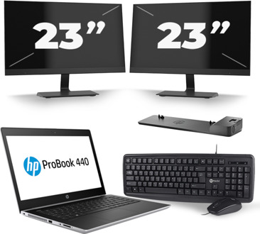 HP ProBook 440 G5 - Intel Core i3-7e Generatie - 14 inch - 8GB RAM - 240GB SSD - Windows 11 + 2x 23 inch Monitor