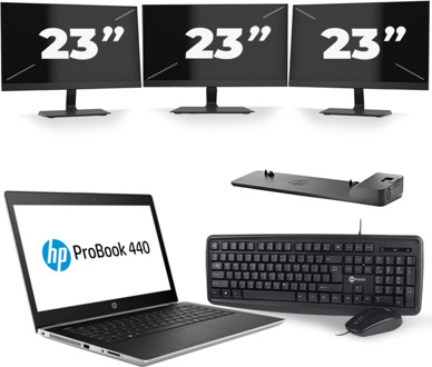 HP ProBook 440 G5 - Intel Core i3-8e Generatie - 14 inch - 8GB RAM - 240GB SSD - Windows 11 + 3x 23 inch Monitor
