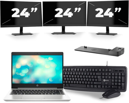 HP ProBook 440 G7 - Intel Core i5-10e Generatie - 14 inch - 8GB RAM - 256GB SSD - Windows 11 + 3x 24 inch Monitor - small
