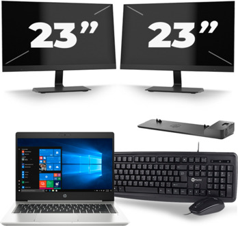 HP ProBook 445 G7 - AMD Ryzen 3 4300U - 14 inch - 16GB RAM - 256GB SSD - Windows 10 + 2x 23 inch Monitor