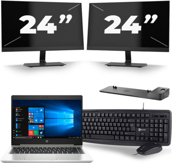 HP ProBook 445 G7 - AMD Ryzen 3 4300U - 14 inch - 16GB RAM - 256GB SSD - Windows 10 + 2x 24 inch Monitor