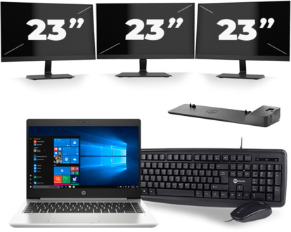 HP ProBook 445 G7 - AMD Ryzen 3 4300U - 14 inch - 8GB RAM - 256GB SSD - Windows 10 + 3x 23 inch Monitor - small