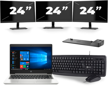 HP ProBook 445 G7 - AMD Ryzen 3 4300U - 14 inch - 8GB RAM - 256GB SSD - Windows 10 + 3x 24 inch Monitor