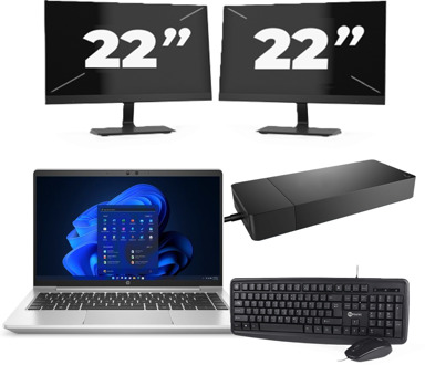 HP ProBook 445 G8 - AMD Ryzen 5 5600U - 14 inch - 8GB RAM - 256GB SSD - Windows 11 Home + 2x 22 inch Monitor - small