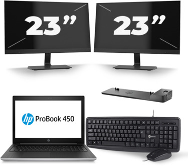 HP ProBook 450 G5 - Intel Core i3-7e Generatie - 15 inch - 8GB RAM - 256GB SSD - Windows 11 + 2x 23 inch Monitor