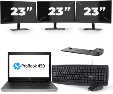 HP ProBook 450 G5 - Intel Core i5-8e Generatie - 15 inch - 16GB RAM - 256GB SSD - Windows 11 + 3x 23 inch Monitor