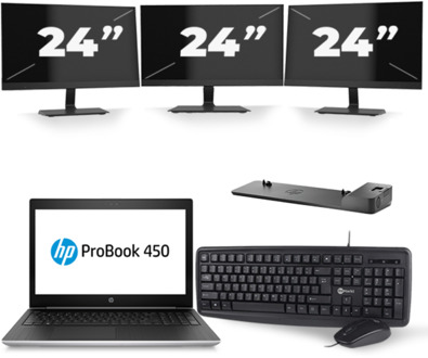 HP ProBook 450 G5 - Intel Core i5-8e Generatie - 15 inch - 8GB RAM - 256GB SSD - Windows 11 + 3x 24 inch Monitor - small
