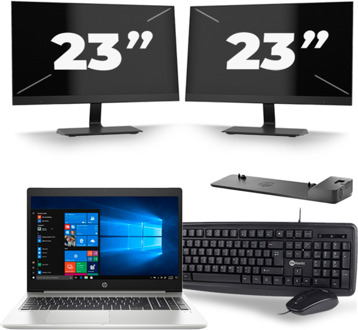 HP ProBook 450 G6 - Intel Core i5-8e Generatie - 15 inch - 16GB RAM - 256GB SSD - Windows 11 + 2x 23 inch Monitor