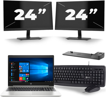 HP ProBook 450 G6 - Intel Core i5-8e Generatie - 15 inch - 16GB RAM - 256GB SSD - Windows 11 + 2x 24 inch Monitor