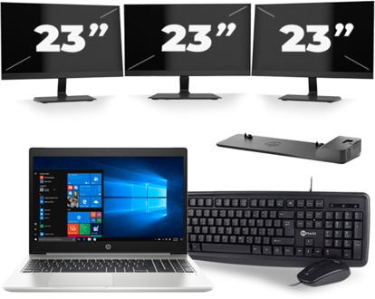 HP ProBook 450 G6 - Intel Core i5-8e Generatie - 15 inch - 16GB RAM - 256GB SSD - Windows 11 + 3x 23 inch Monitor