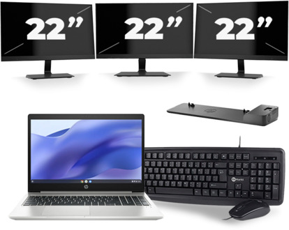 HP ProBook 450 G7 - Intel Core i5-10e Generatie - 15 inch - 16GB RAM - 256GB SSD - Windows 11 + 3x 22 inch Monitor