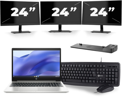 HP ProBook 450 G7 - Intel Core i5-10e Generatie - 15 inch - 16GB RAM - 256GB SSD - Windows 11 + 3x 24 inch Monitor
