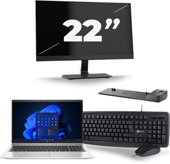 HP Probook 450 G8 - Intel Core i5-11e Generatie - 15 inch - 8GB RAM - 256GB SSD - Windows 11 + 1x 22 inch Monitor - small