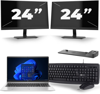 HP Probook 450 G8 - Intel Core i5-11e Generatie - 15 inch - 8GB RAM - 256GB SSD - Windows 11 + 2x 24 inch Monitor - small