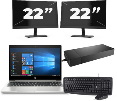 HP ProBook 455R G6 - AMD Ryzen 5 3500U - 15 inch - 8GB RAM - 256GB SSD - Windows 10 Home + 2x 22 inch Monitor - small