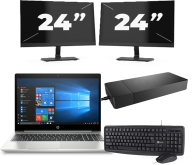 HP ProBook 455R G6 - AMD Ryzen 5 3500U - 15 inch - 8GB RAM - 256GB SSD - Windows 10 Home + 2x 24 inch Monitor - small