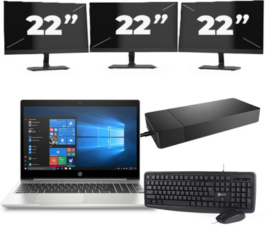 HP ProBook 455R G6 - AMD Ryzen 5 3500U - 15 inch - 8GB RAM - 256GB SSD - Windows 10 Home + 3x 22 inch Monitor - small