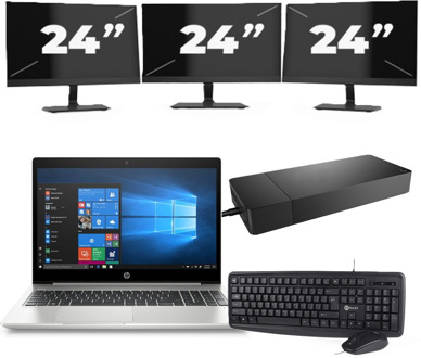 HP ProBook 455R G6 - AMD Ryzen 5 3500U - 15 inch - 8GB RAM - 256GB SSD - Windows 10 Home + 3x 24 inch Monitor - small