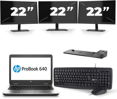 HP ProBook 640 G2 - Intel Core i5-6e Generatie - 14 inch - 8GB RAM - 240GB SSD - Windows 11 + 3x 22 inch Monitor