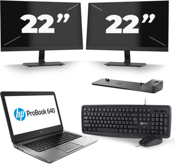 HP ProBook 640 G3 - Intel Core i3-7e Generatie - 14 inch - 8GB RAM - 240GB SSD - Windows 11 + 2x 22 inch Monitor