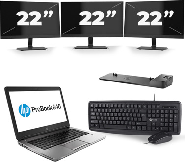 HP ProBook 640 G4 - Intel Core i3-8e Generatie - 14 inch - 8GB RAM - 240GB SSD - Windows 11 + 3x 22 inch Monitor