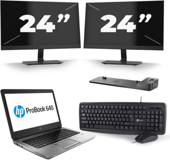 HP ProBook 640 G4 - Intel Core i3-8e Generatie - 14 inch - 8GB RAM - 256GB SSD - Windows 11 + 2x 24 inch Monitor