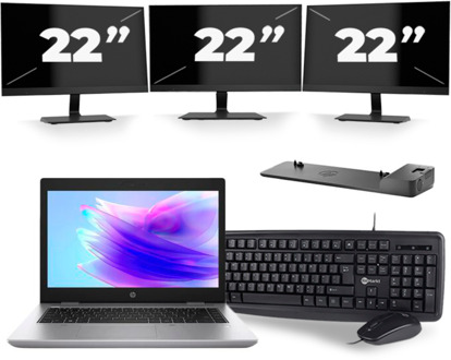 HP ProBook 640 G5 - Intel Core i5-8e Generatie - 14 inch - 8GB RAM - 256GB SSD - Windows 11 + 3x 22 inch Monitor