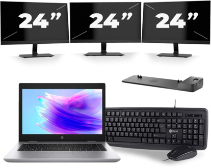 HP ProBook 640 G5 - Intel Core i5-8e Generatie - 14 inch - 8GB RAM - 256GB SSD - Windows 11 + 3x 24 inch Monitor - small