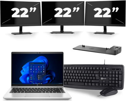 HP ProBook 640 G8 - Intel Core i5-11e Generatie - 14 inch - 16GB RAM - 256GB SSD - Windows 11 + 3x 22 inch Monitor