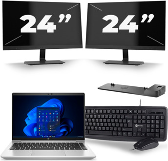 HP ProBook 640 G8 - Intel Core i5-11e Generatie - 14 inch - 8GB RAM - 256GB SSD - Windows 11 + 2x 24 inch Monitor