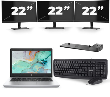 HP ProBook 645 G4 - AMD Ryzen 3 PRO 2300U - 14 inch - 8GB RAM - 240GB SSD - Windows 10 + 3x 22 inch Monitor