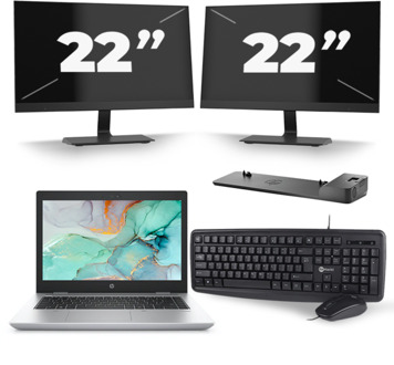 HP ProBook 645 G4 - AMD Ryzen 5 2500U - 14 inch - 8GB RAM - 256GB SSD - Windows 10 + 2x 22 inch Monitor