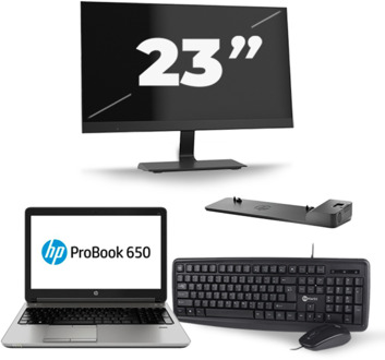 HP ProBook 650 G3 - Intel Core i5-7e Generatie - 15 inch - 8GB RAM - 256GB SSD - Windows 11 + 1x 23 inch Monitor