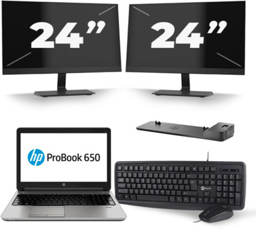 HP ProBook 650 G3 - Intel Core i5-7e Generatie - 15 inch - 8GB RAM - 256GB SSD - Windows 11 + 2x 24 inch Monitor