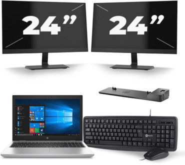 HP ProBook 650 G4 - Intel Core i5-7e Generatie - 15 inch - 8GB RAM - 256GB SSD - Windows 11 + 2x 24 inch Monitor