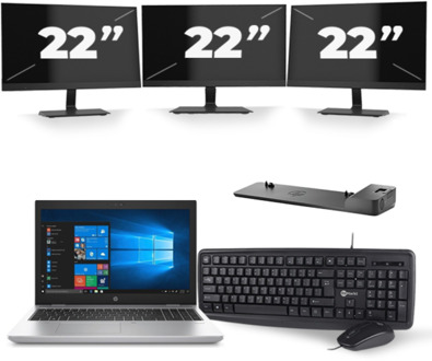 HP ProBook 650 G4 - Intel Core i5-7e Generatie - 15 inch - 8GB RAM - 256GB SSD - Windows 11 + 3x 22 inch Monitor